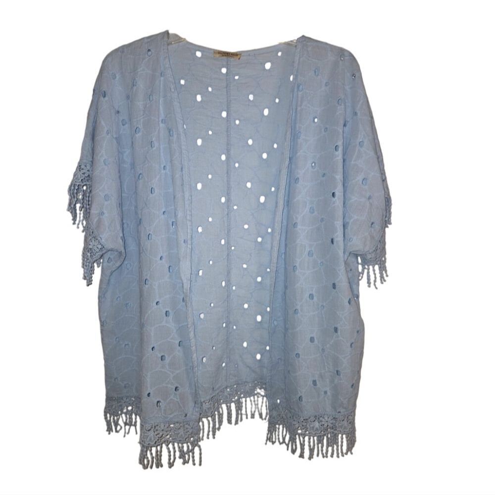 Valentina Naldi Sky Blue Eyelet Lace Fringed Cotton Cardigan